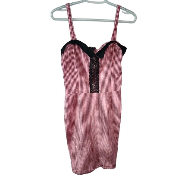 Switchblade Stiletto Rockabilly Gingham/Black Lace Dress - Picture 1 of 12